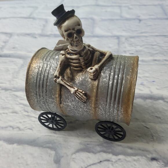 Transpac Resin 5in Silver Halloween Light Up Musical Barrel Figurine Set of 3 - Picture 9 of 12